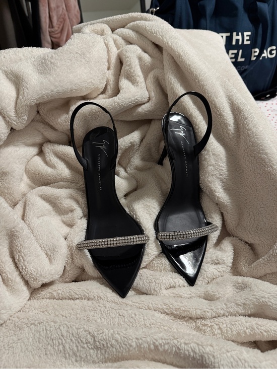 Giuseppe Zanotti Shoes - Giuseppe Zanotti Black Patent Slingback Heels with Crystal Strap